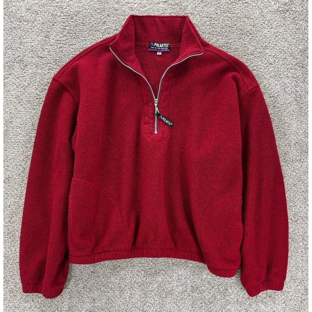 Vintage Malden Mills Poloartec 1/2 Zip Sweater Womens 2X Red Fleece Gorpcore Y2K